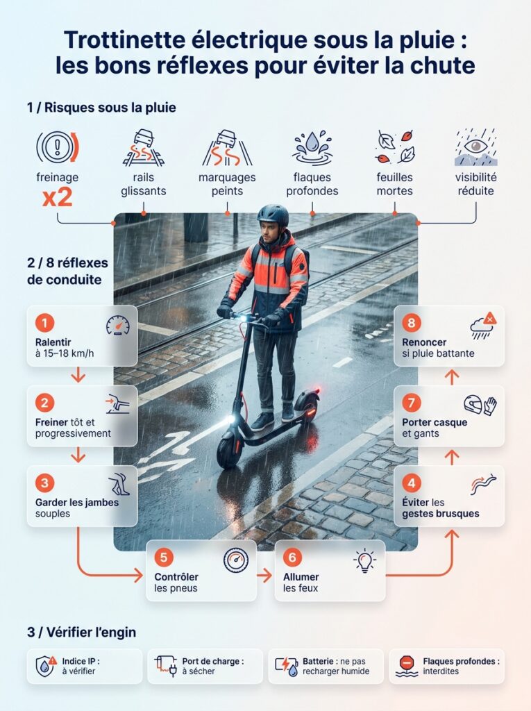 Infographie sécurité trottinette sous la pluie